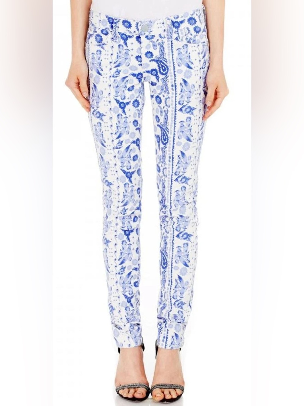 Rebecca Minkoff Bleecker skinny jeans Blue White Paisley Print 27 Low Rise